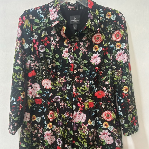 ADRIANNA PALLEL DRESS WOMEN SIZE 9 BLACK FLORAL PEPLUM HEM - Picture 3 of 14